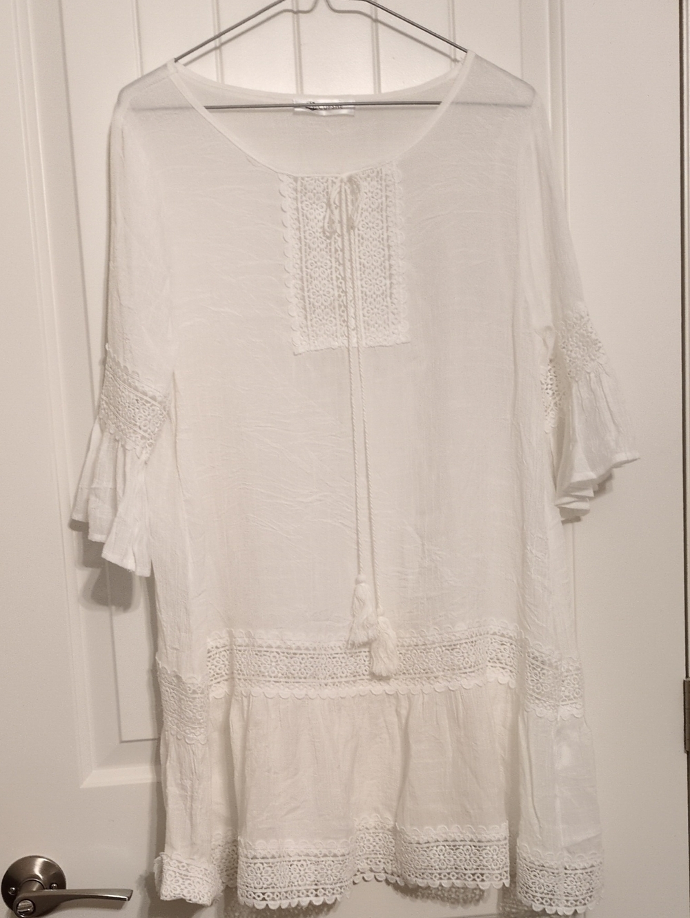 Cupshe White Crochet-Trim Boho Midi Dress